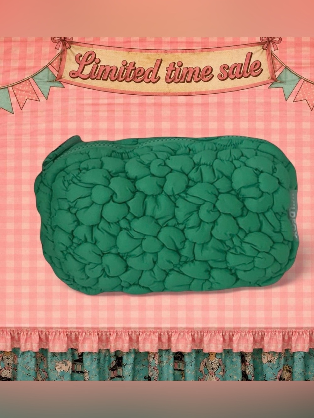 Wildfox Vert Clair Green Quilted Floral Puffy Fanny Pack Belt Bag